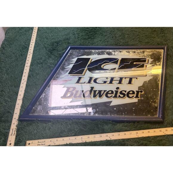 Vtg BUD ICE Draft Beer Budweiser USA Slanted Mirror Sign Anheuser Busch 22x25 - Picture 2 of 7